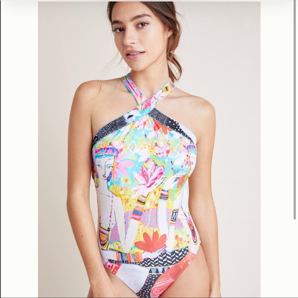 Anthropologie Jai Vasicek Paradiso Crossneck One Piece Swimsuit Size S.